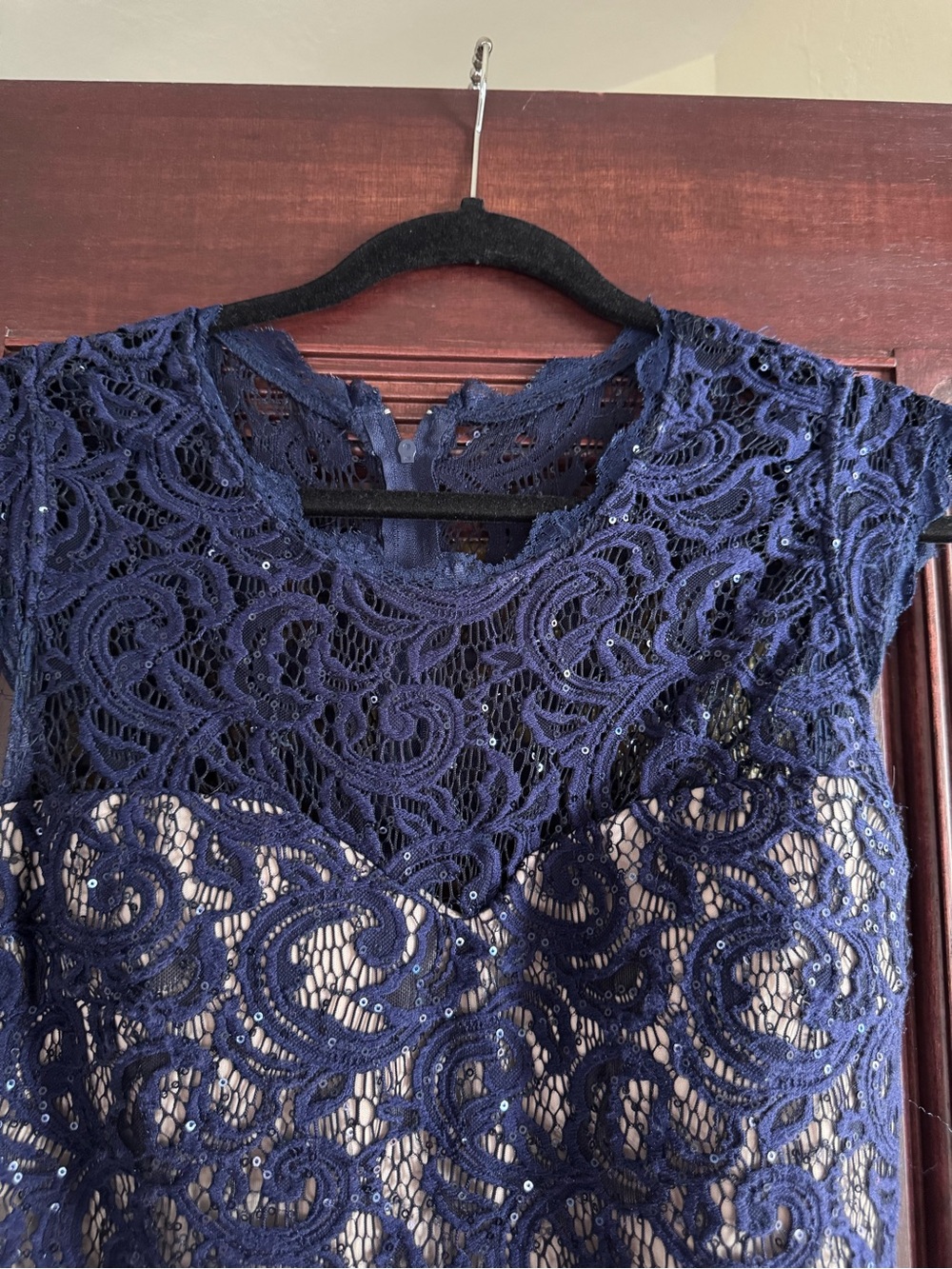Sequin Hearts Navy Lace Midi with Sequin Detail